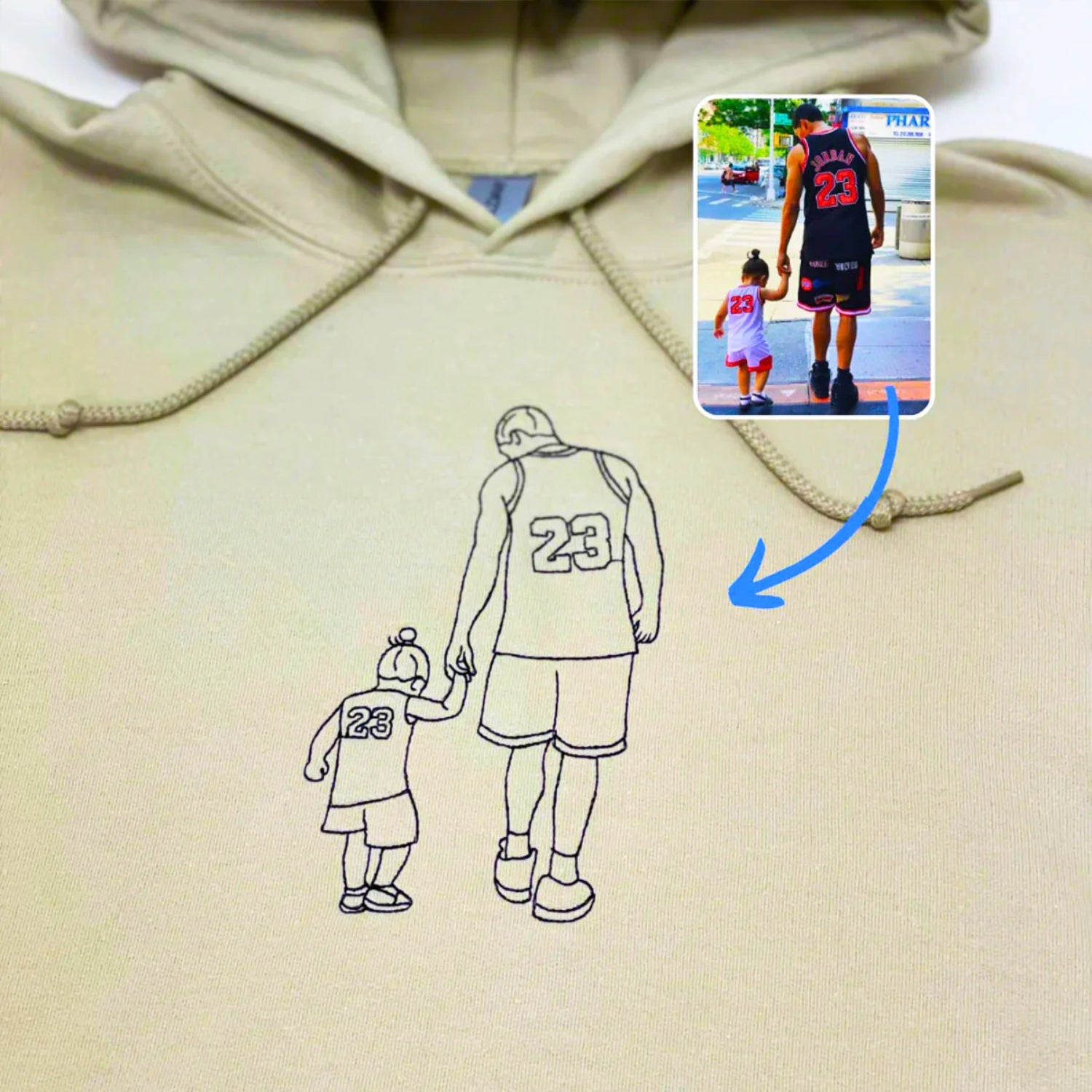 Father’s Day Gift for New Grandpa – Custom Embroidered Portrait Sweatshirt or Hoodie with Baby Photo