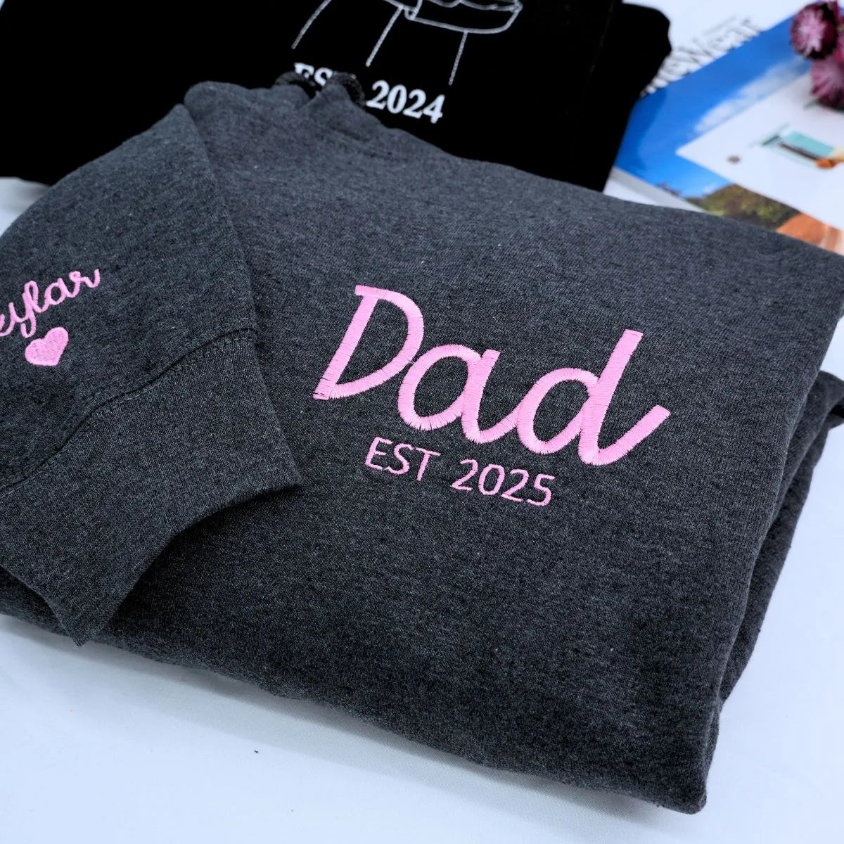 Personalized Fathers Day Hoodies or Sweatshirt with Embroidered Est 2023 2024 Any Year