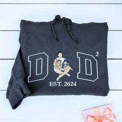 Custom Dad of Two Portrait Shirt or Sweatshirt, Personalized Embroidered Gift for Dad with Two Kids Father's Day