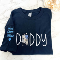 Papa Sweatshirt or Hoodie with Embroidered Dad Photo Portrait, Kids Names on Sleeve