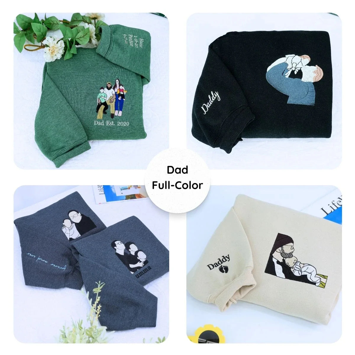 Custom Best Dad Ever Potrait Sweatshirt Or Hoodie, Personalized Embroidered Father's Day Gift for Dad