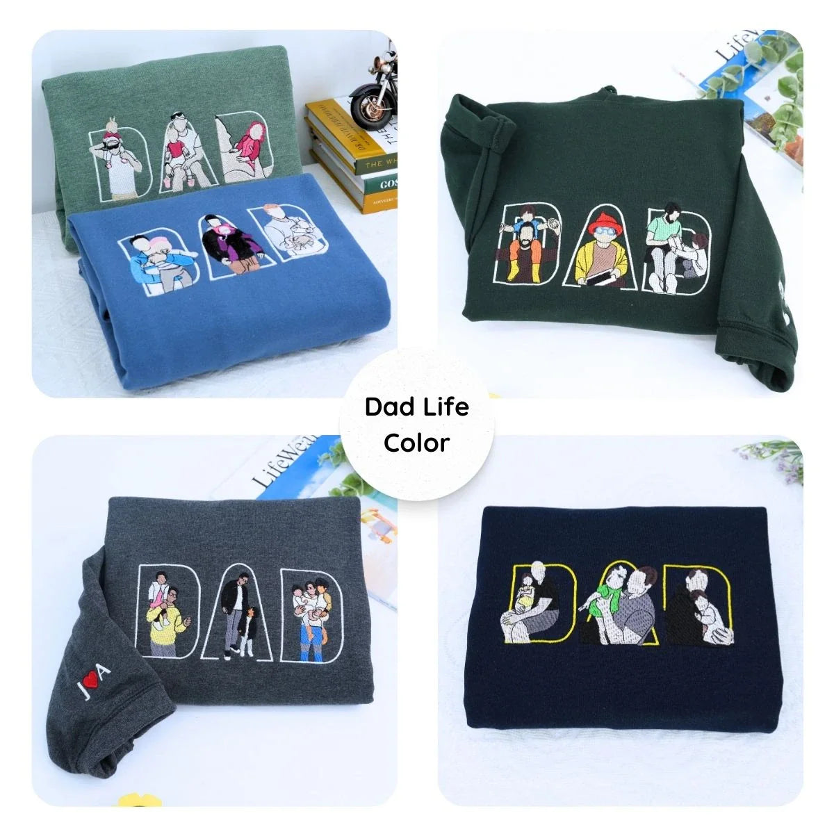 Custom Best Dad Ever Potrait Sweatshirt Or Hoodie, Personalized Embroidered Father's Day Gift for Dad
