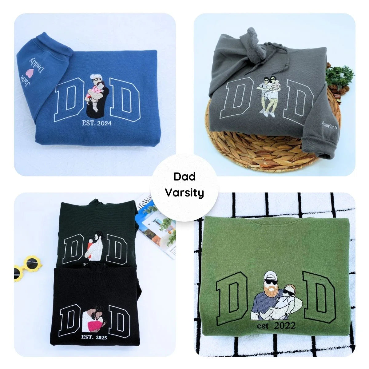 Custom Dad of Two Portrait Shirt or Sweatshirt, Personalized Embroidered Gift for Dad with Two Kids Father's Day