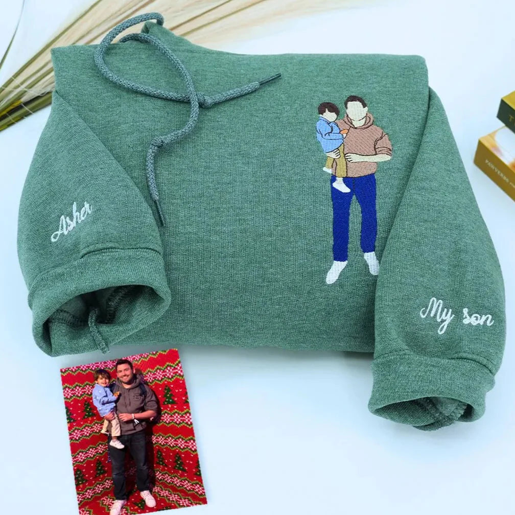 Father’s Day Gift for New Grandpa – Custom Embroidered Portrait Sweatshirt or Hoodie with Baby Photo