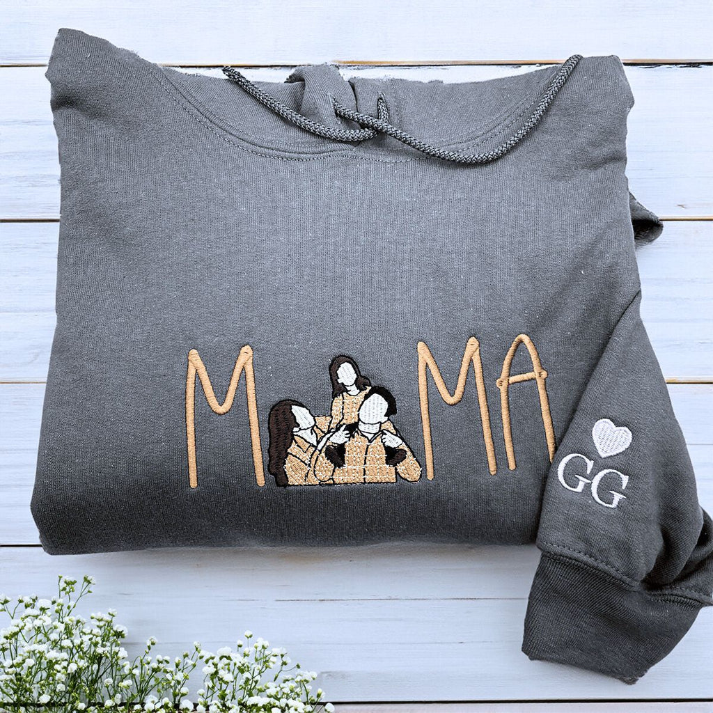 Mom Portrait Sweatshirt or Hoodie from Embroidered Photo, Meaningful Gifts for Mother's Day