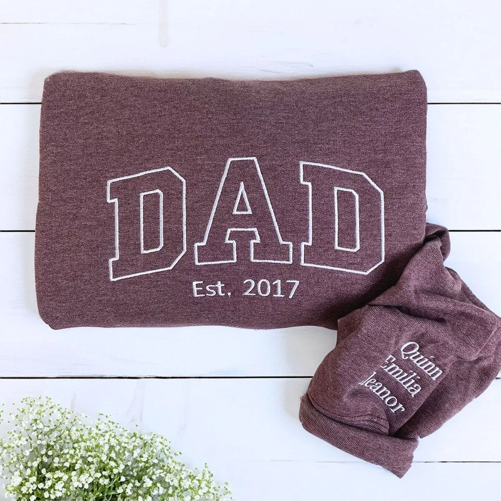 Personalized Papa Sweatshirts Hoodie with Name of Child, Dad EST 2024 Crewneck embroidered