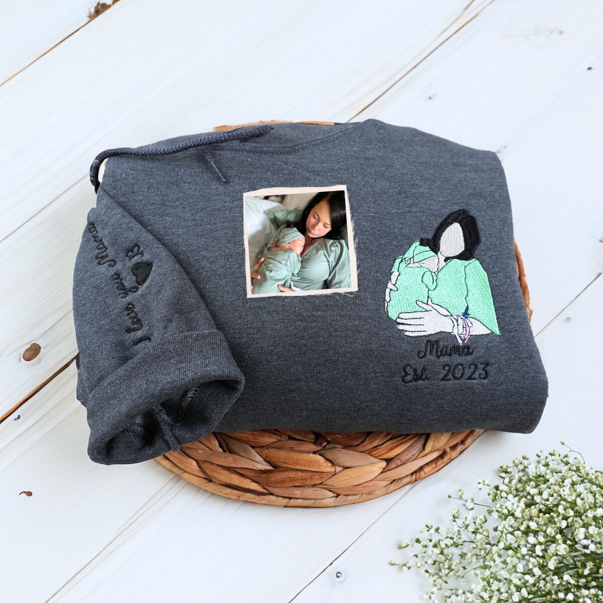 Personalized Mom Photo Sweatshirt or Hoodie, Embroidered Gifts for Mother's Day