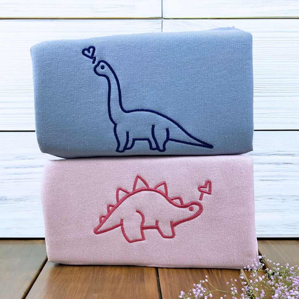 Dinosaurs Couple Sweatshirt or Hoodie, Custom Embroidered Valentines Gift for Husband Wife