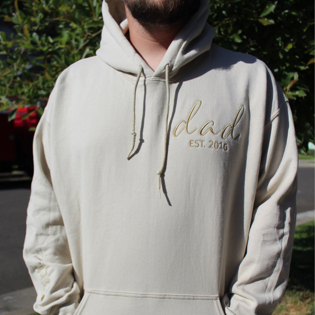 Personalized Fathers Day Hoodies or Sweatshirt with Embroidered Est 2023 2024 Any Year