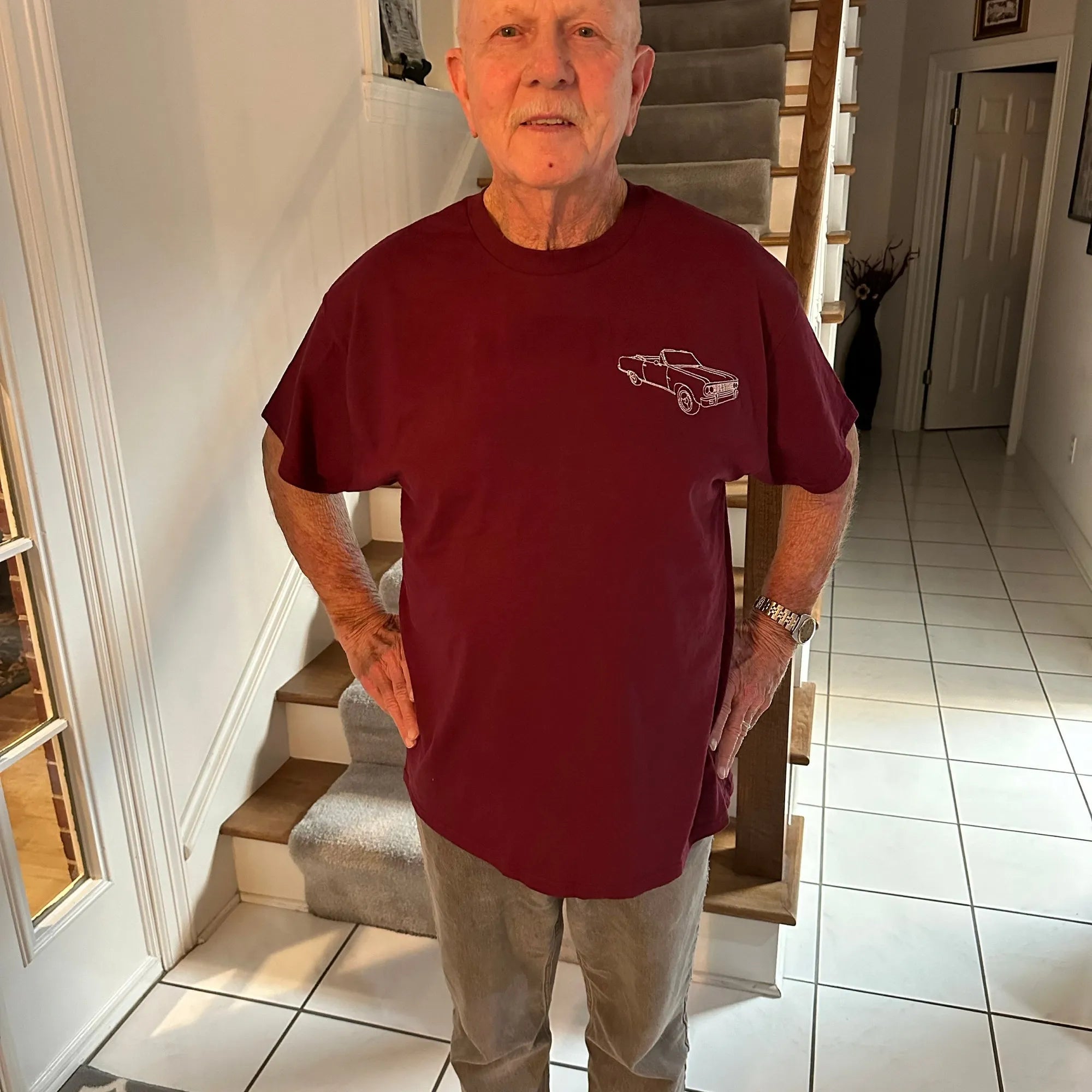Father’s Day Custom Car Outline Photo Embroidered Hoodie or Sweatshirt – Personalized Gift for Dad and Grandpa