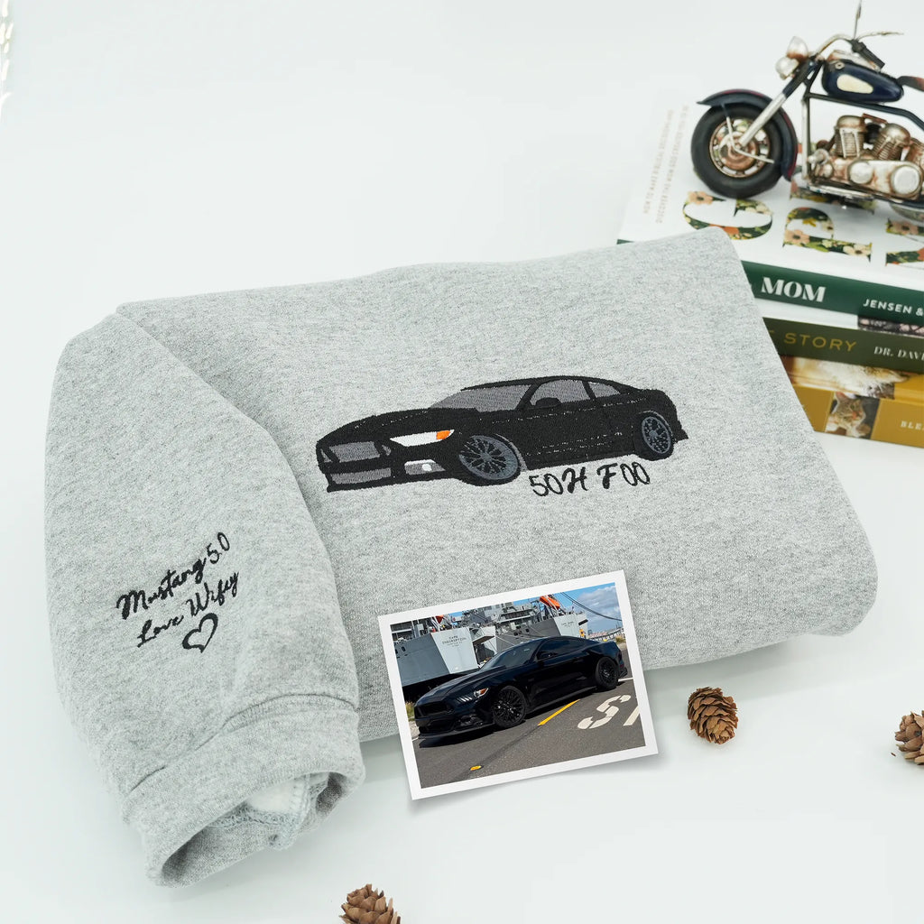 Father’s Day Custom Car Photo Embroidered Hoodie or Sweatshirt – Personalized Gift for Dad and Grandpa