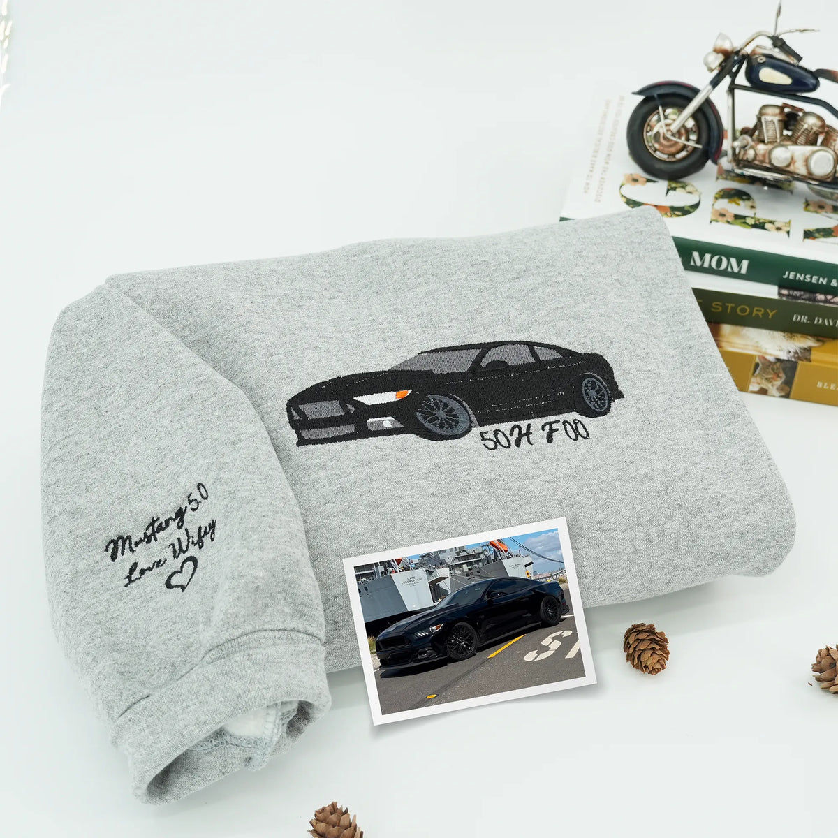 Father’s Day Custom Car Photo Embroidered Hoodie or Sweatshirt – Personalized Gift for Dad and Grandpa