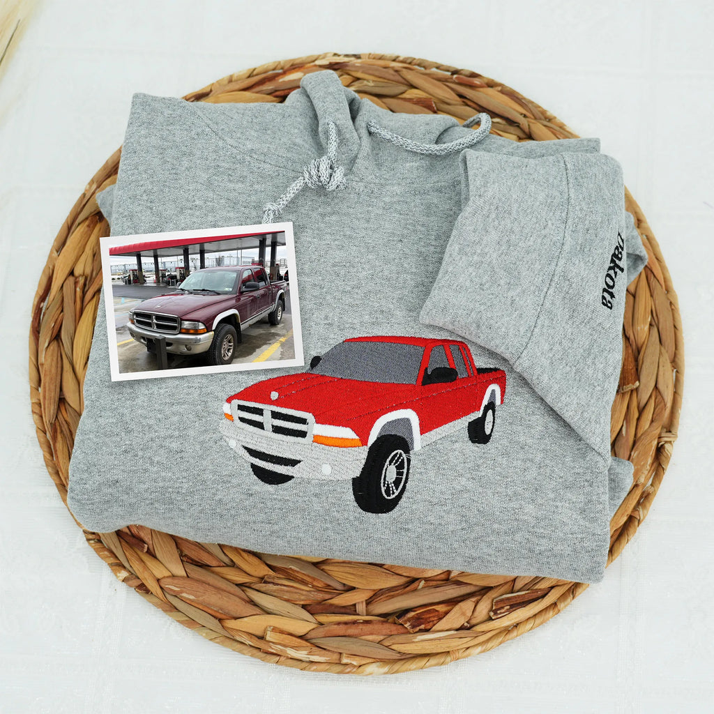 Father’s Day Custom Car Photo Embroidered Hoodie or Sweatshirt – Personalized Gift for Dad and Grandpa