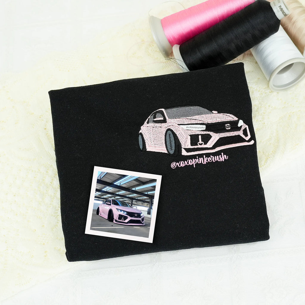 Father’s Day Custom Car Photo Embroidered Hoodie or Sweatshirt – Personalized Gift for Dad and Grandpa