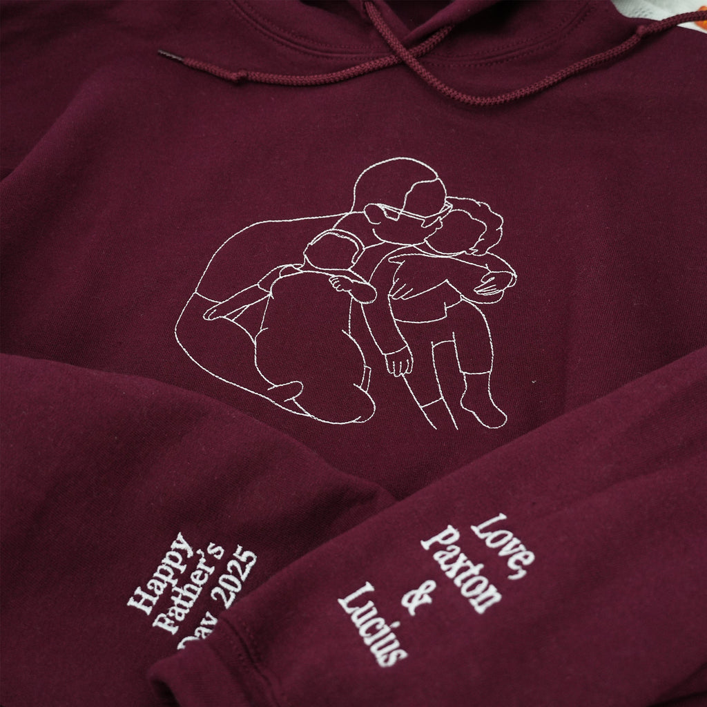 Father's Day Custom Outline Photo Embroidered Hoodie or Sweatshirt – Personalized Gift for Dad and Grandpa