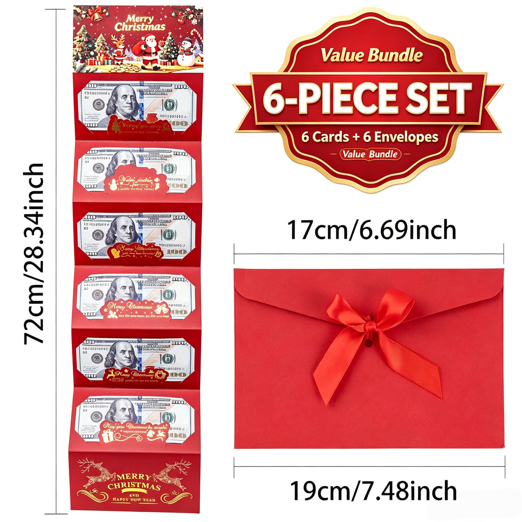 Christmas Expandable Pop-Up Money Holder Card, Merry Christmas Folding Surprise Cash Gift Card with Red Envelope, Santa Holiday Gift Card (Money Not Included)