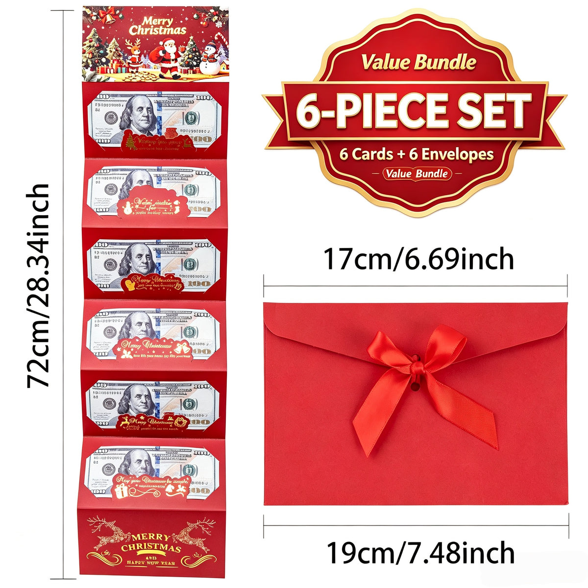 Christmas Expandable Pop-Up Money Holder Card, Merry Christmas Folding Surprise Cash Gift Card with Red Envelope, Santa Holiday Gift Card (Money Not Included)
