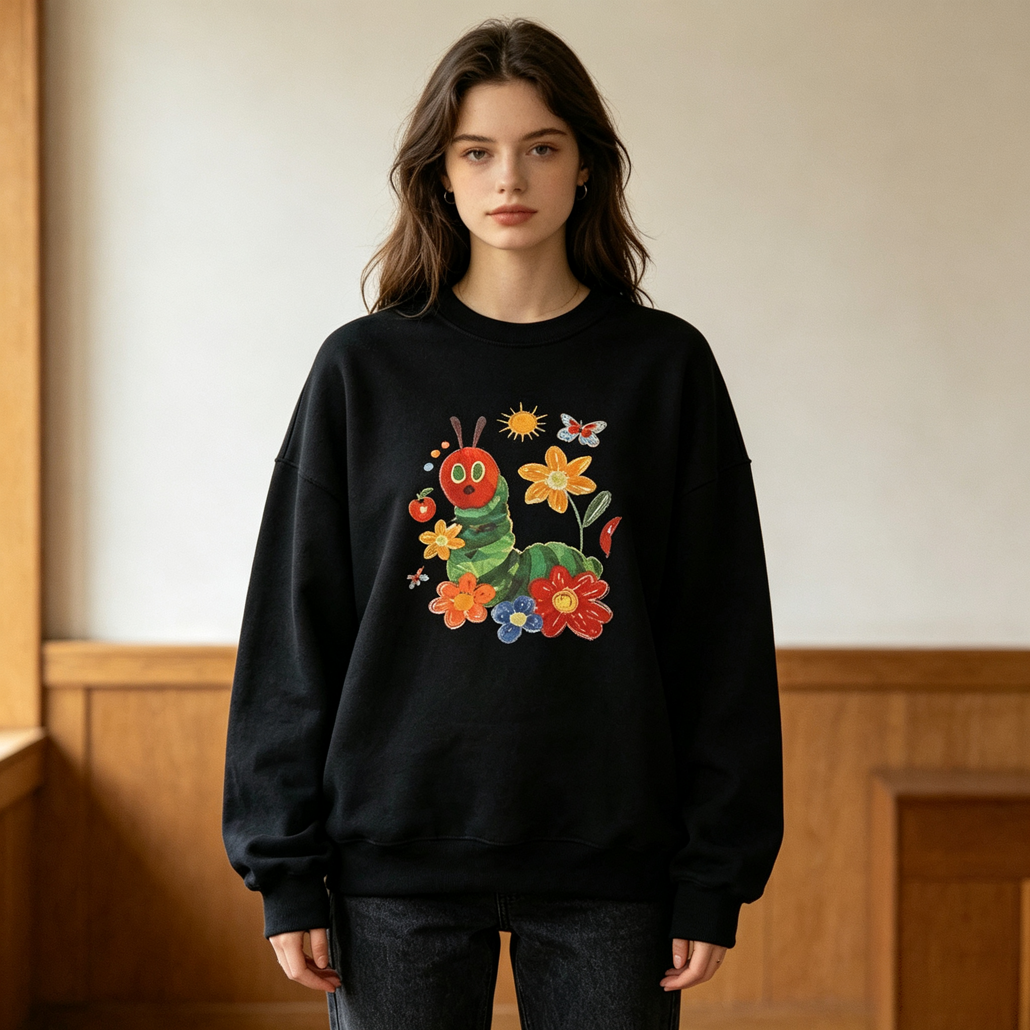 # Retro Caterpillar Floral Graphic Top