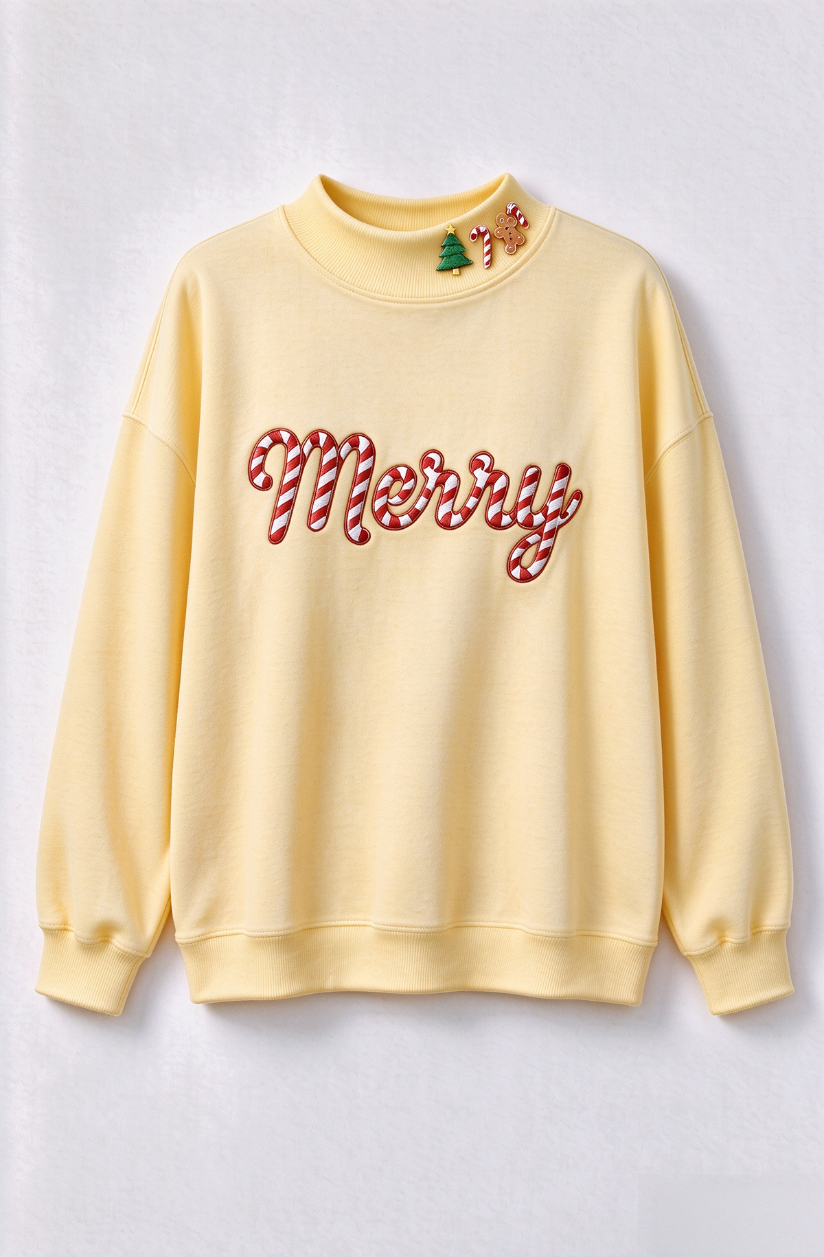 Merry Christmas Candy Cane Embroidered Mock Neck Sweatshirt 🎄🍬