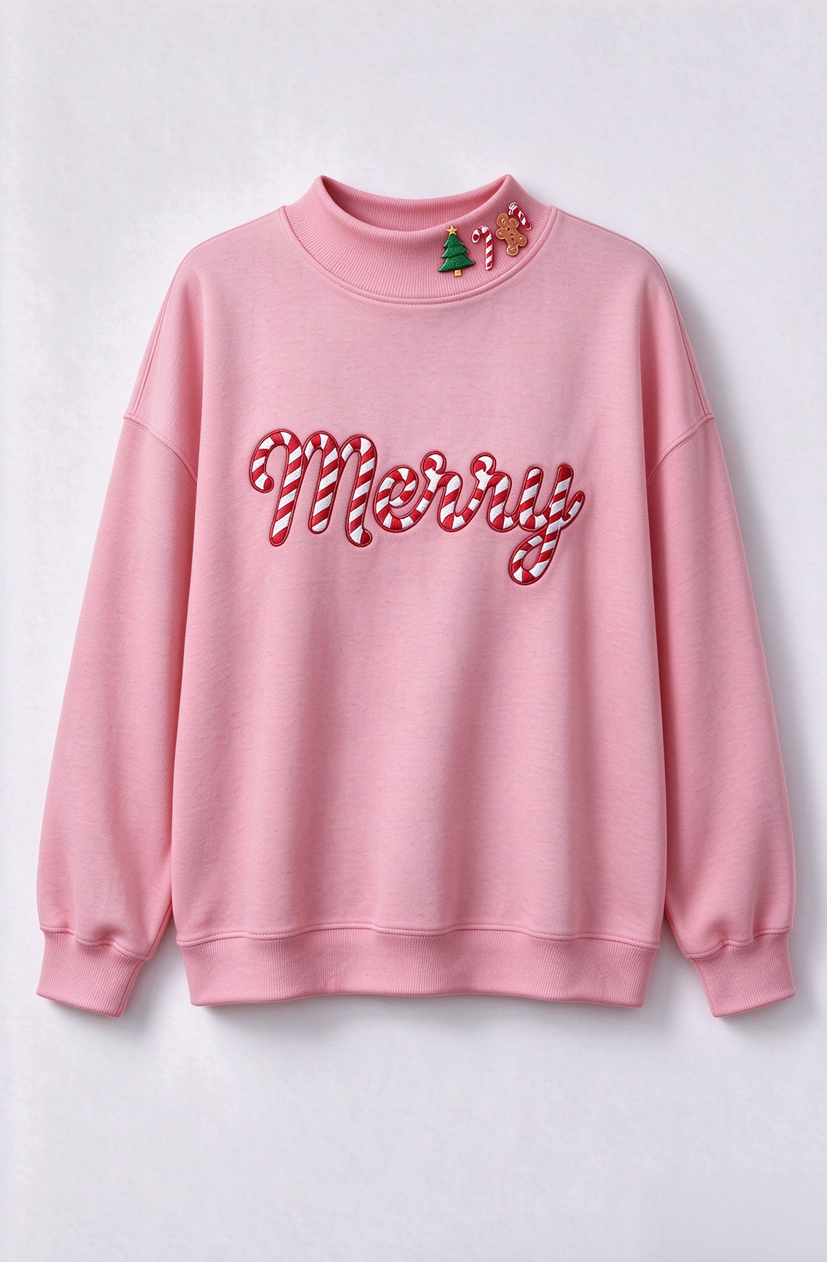 Merry Christmas Candy Cane Embroidered Mock Neck Sweatshirt 🎄🍬