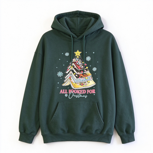 All Booked For Christmas Sweatshirt | Book Stack Christmas Tree Crewneck | Book Lover Holiday Sweater | Bookworm Christmas Gift