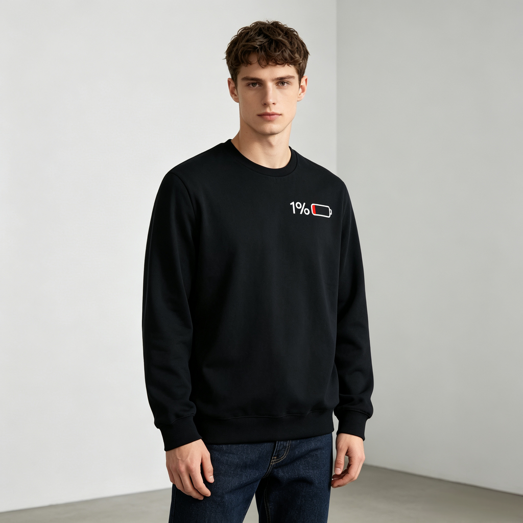 1% Low Battery Funny Minimal Graphic T‑Shirt sweatshirt hoodie