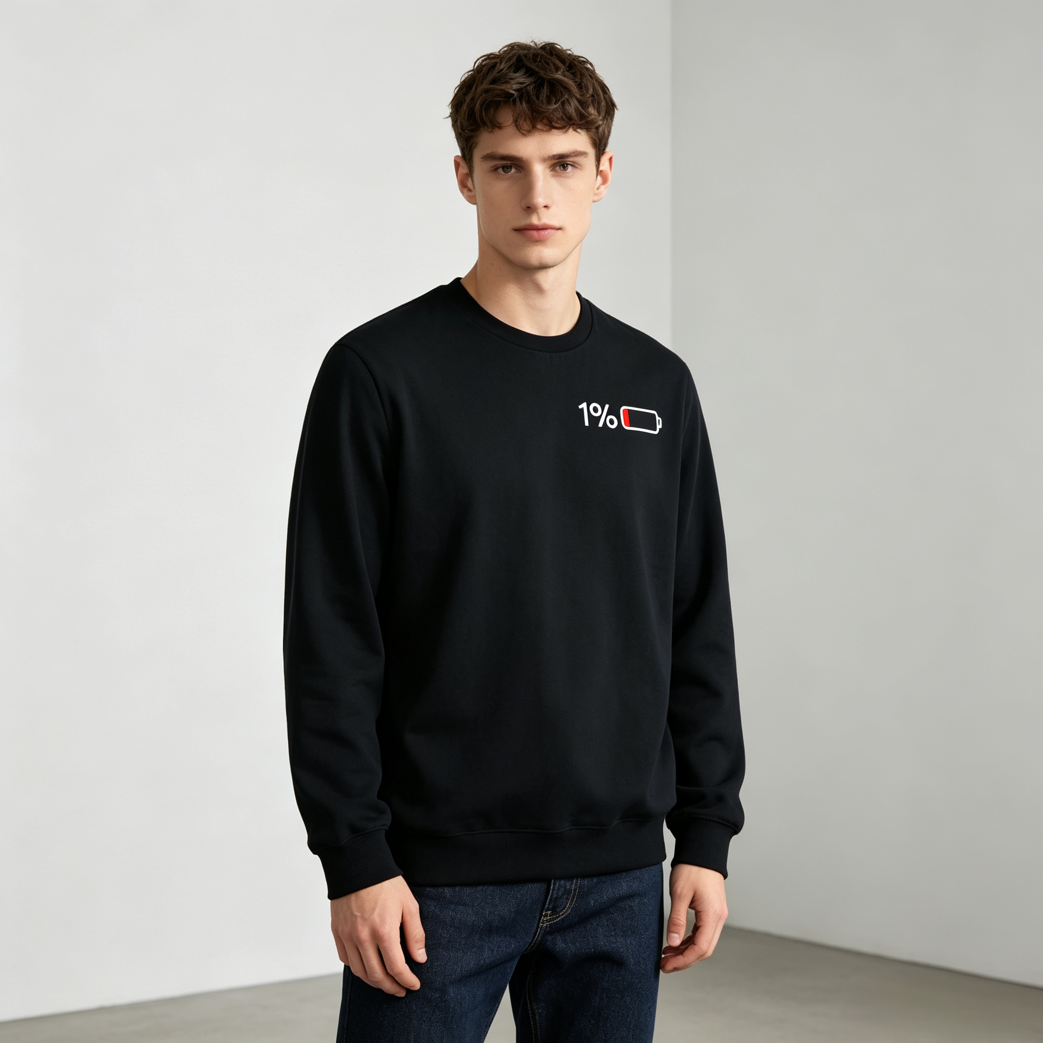 1% Low Battery Funny Minimal Graphic T‑Shirt sweatshirt hoodie
