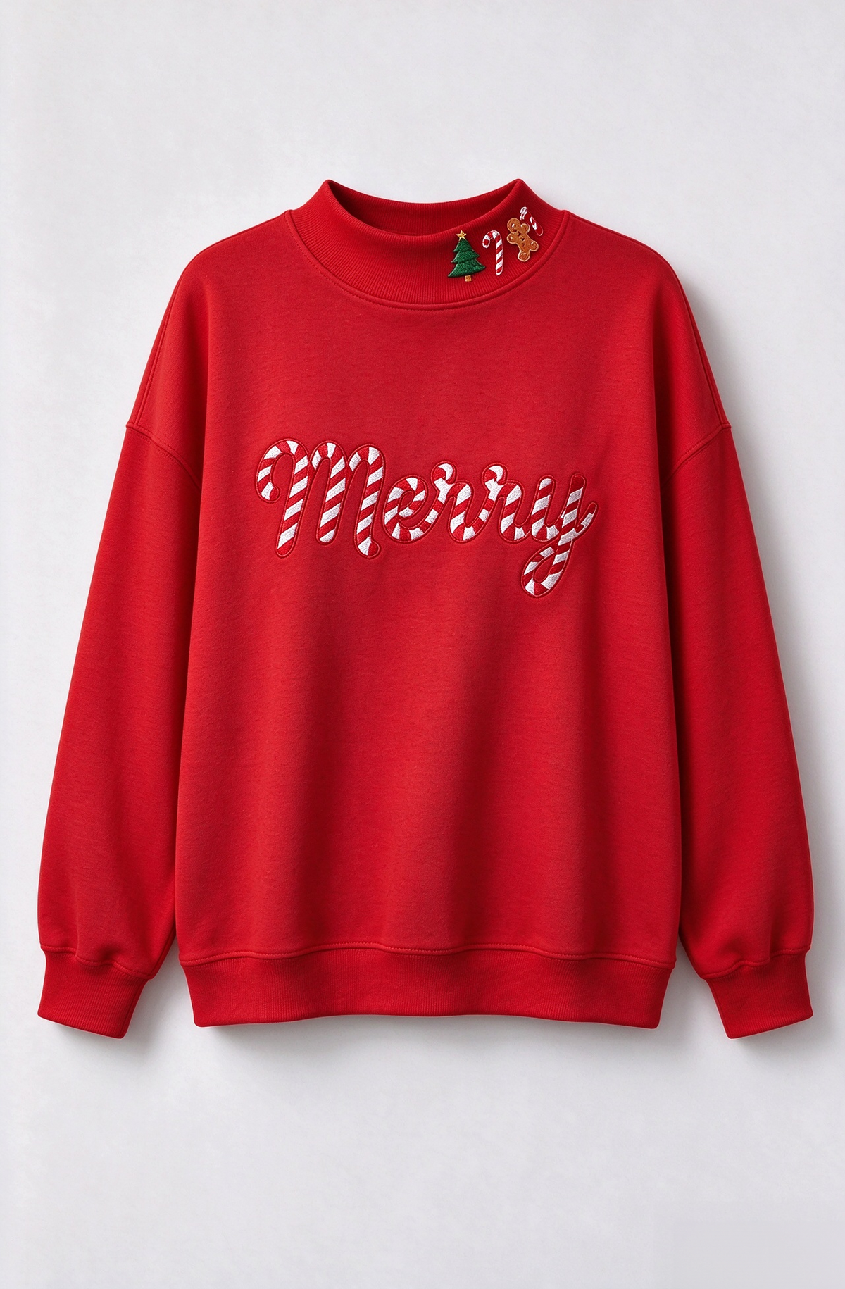 Merry Christmas Candy Cane Embroidered Mock Neck Sweatshirt 🎄🍬