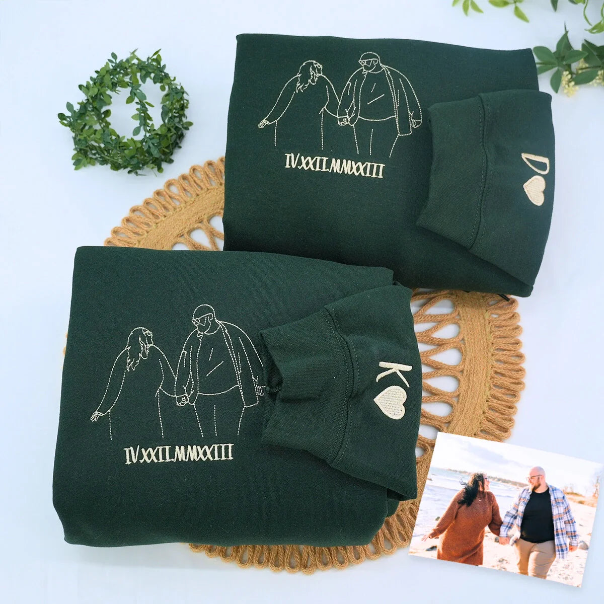 Personalized Anniversary Photo Gift for Couple with Embroidered Photo Portrait Sweatshirt or Hoodie
