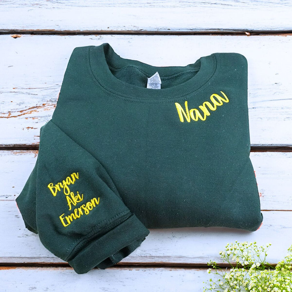 Mimi Sweatshirt with GrandKids Names on Sleeve, Custom Embroidered Gift for Mimi