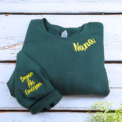 Nonna Sweatshirt or Hoodie with Embroidered GrandKids Names on Sleeve