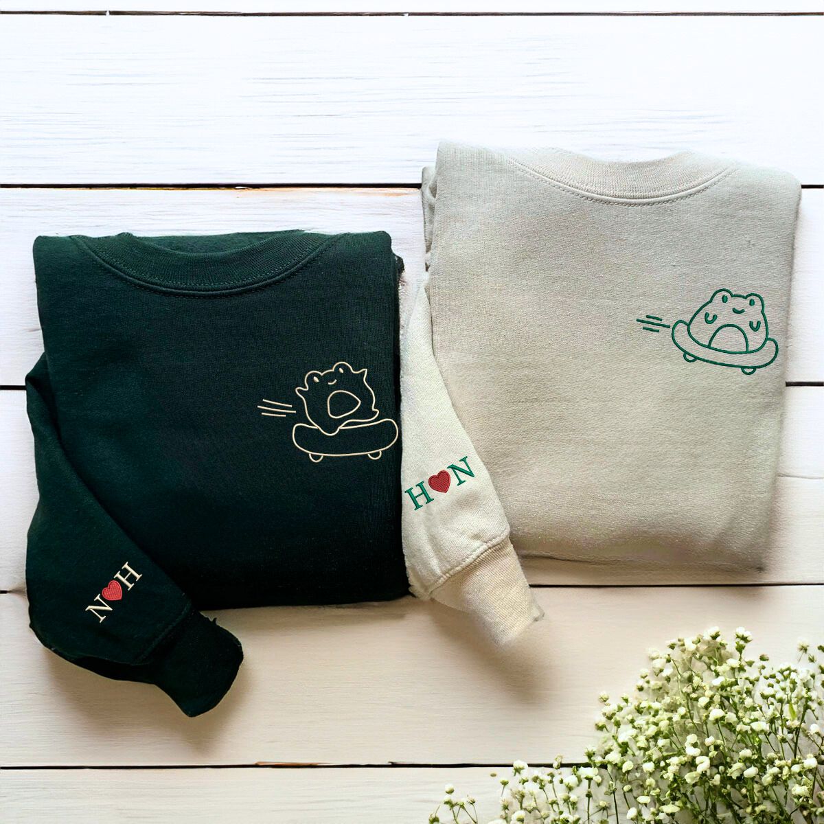 Frog Matching Hoodies or Sweatshirts, Custom Embroidered Gift, Valentines Idea For Couples