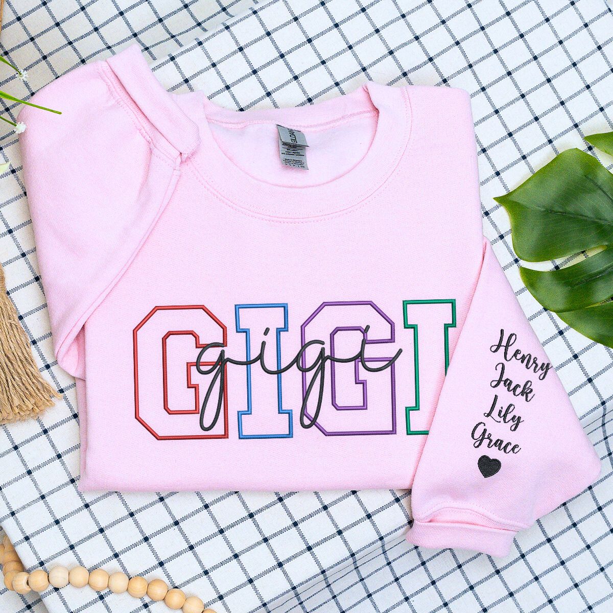 Mama Sweatshirt or Hoodie with Names on Sleeve, Custom Embroidered Gift for Mama