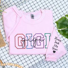 Mama Sweatshirt or Hoodie with Names on Sleeve, Custom Embroidered Gift for Mama