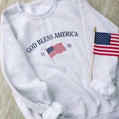 Embroidered God Bless America Sweatshirt or Hoodie – 4th of July Patriotic Apparel