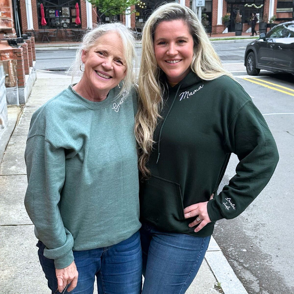Nonna Sweatshirt or Hoodie with Embroidered GrandKids Names on Sleeve