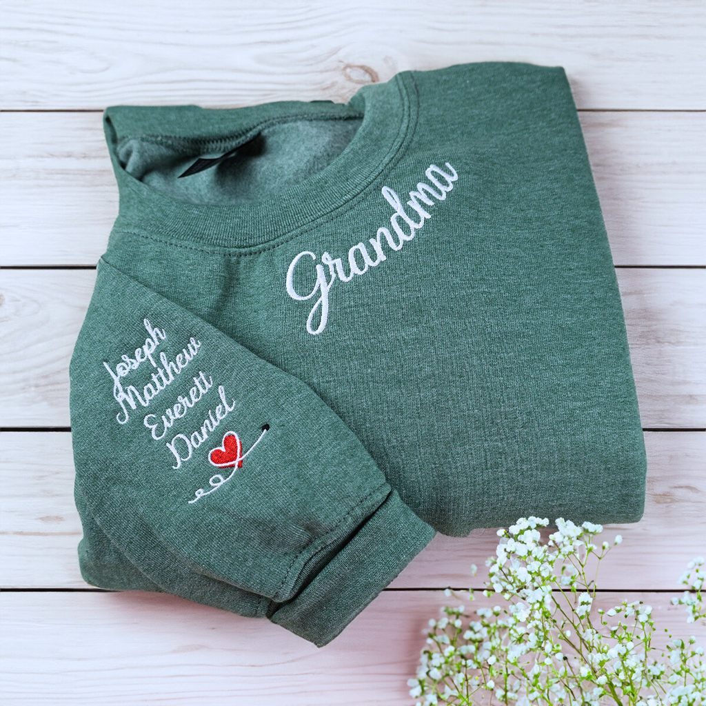 Personalized Gifts for Mama with Embroidered Kids' Names on Sleeve Sweatshirt or Hoodie