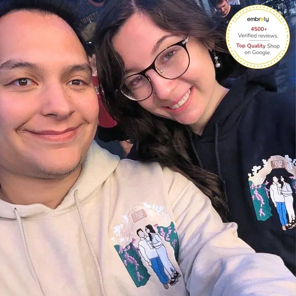Personalized Anniversary Photo Gift for Couple with Embroidered Photo Portrait Sweatshirt or Hoodie