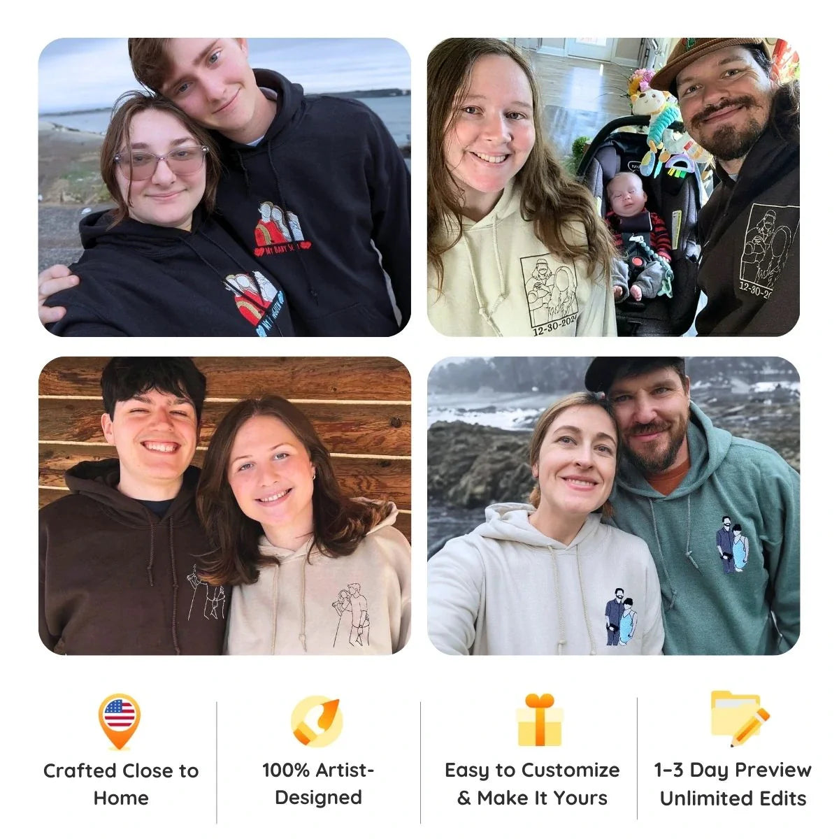 Personalized Anniversary Photo Gift for Couple with Embroidered Photo Portrait Sweatshirt or Hoodie