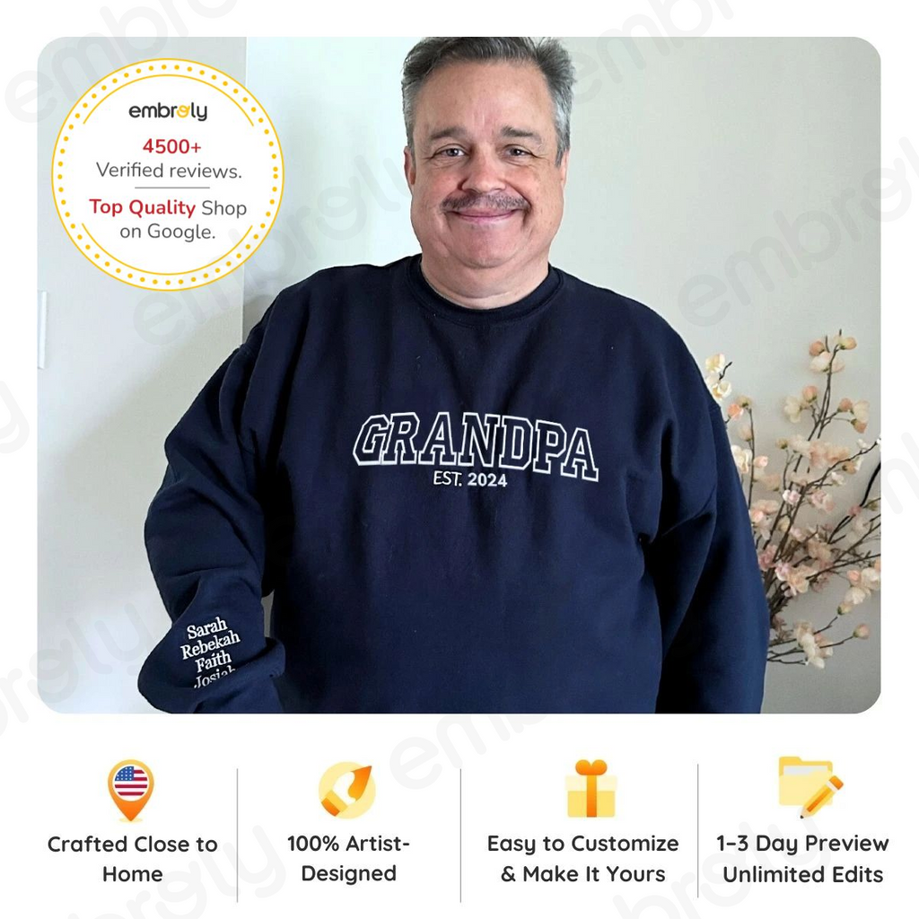Pop Pop Sweatshirt / Hoodie, Custom Embroidered Grandpa Gifts for Birthday & Christmas