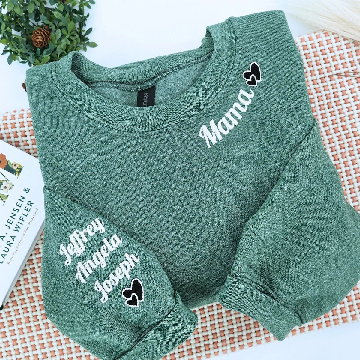 Custom Mama Embroidered Sweatshirt with Kids Names on Sleeve, Personalized Gift for Moms, Hers