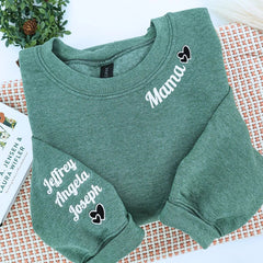 Custom Mama Embroidered Sweatshirt with Kids Names on Sleeve, Personalized Gift for Moms, Hers