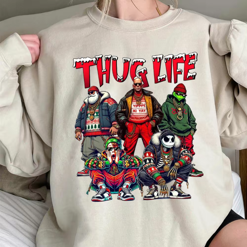 Thug Life Christmas Shirt, Christmas Movies shire, Xmas Graphic Tee Comfort Cotton Fabric Top Fit Hoodie Womenswear Sweatshirts