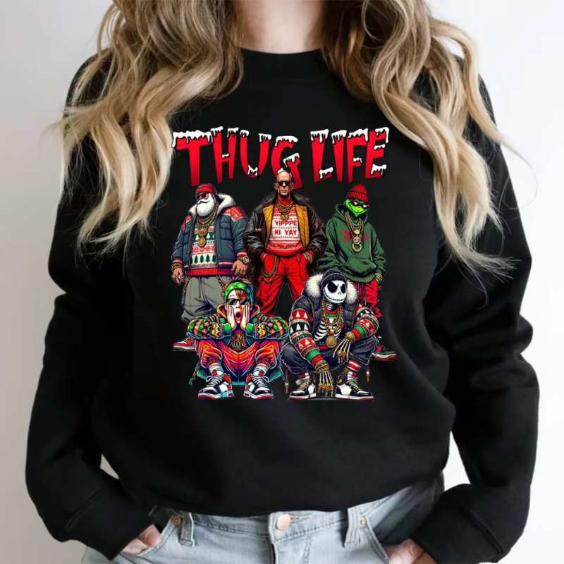 Thug Life Christmas Shirt, Christmas Movies shire, Xmas Graphic Tee Comfort Cotton Fabric Top Fit Hoodie Womenswear Sweatshirts