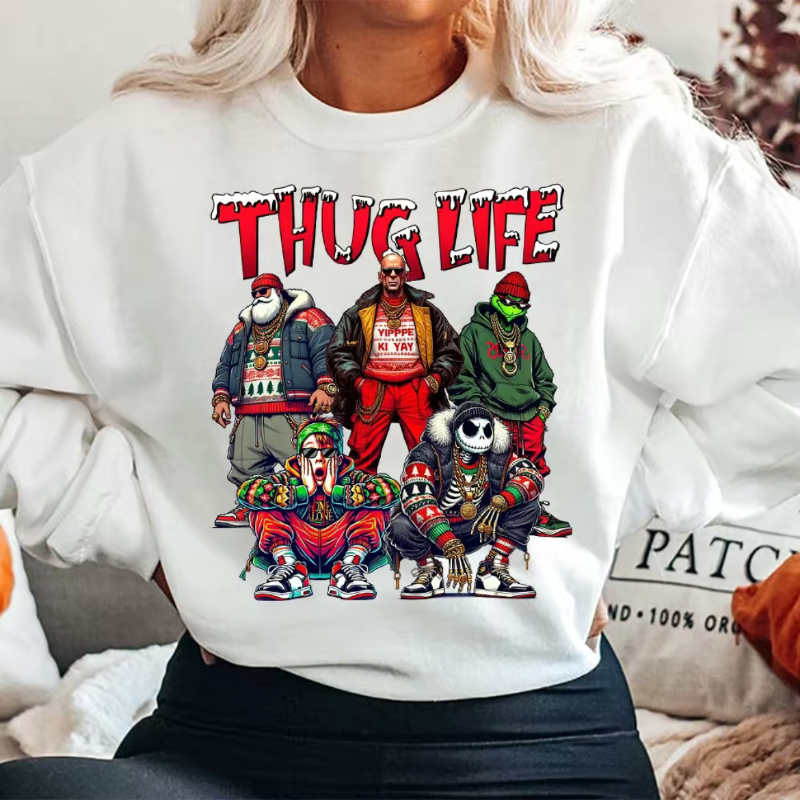 Thug Life Christmas Shirt, Christmas Movies shire, Xmas Graphic Tee Comfort Cotton Fabric Top Fit Hoodie Womenswear Sweatshirts