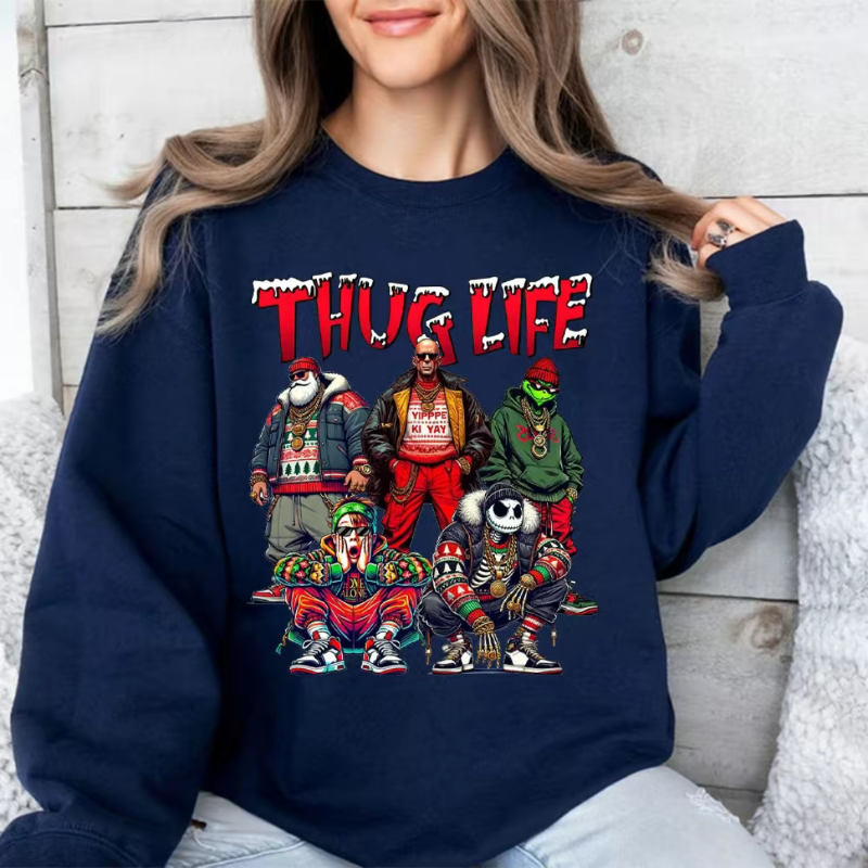 Thug Life Christmas Shirt, Christmas Movies shire, Xmas Graphic Tee Comfort Cotton Fabric Top Fit Hoodie Womenswear Sweatshirts