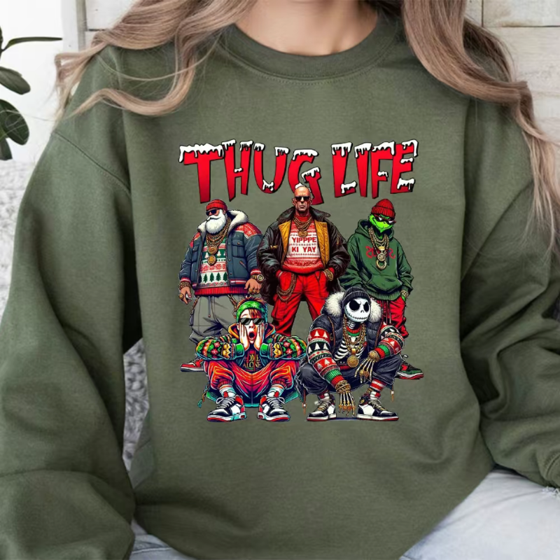 Thug Life Christmas Shirt, Christmas Movies shire, Xmas Graphic Tee Comfort Cotton Fabric Top Fit Hoodie Womenswear Sweatshirts