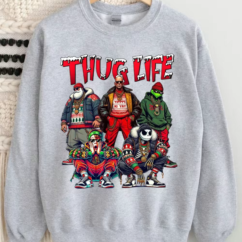 Thug Life Christmas Shirt, Christmas Movies shire, Xmas Graphic Tee Comfort Cotton Fabric Top Fit Hoodie Womenswear Sweatshirts