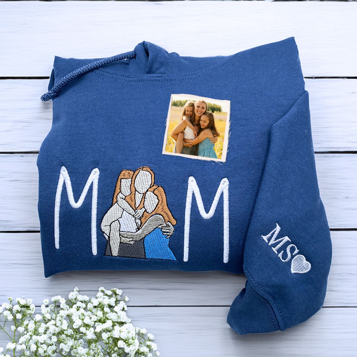 Mom Portrait Sweatshirt or Hoodie from Embroidered Photo, Meaningful Gifts for Mother's Day