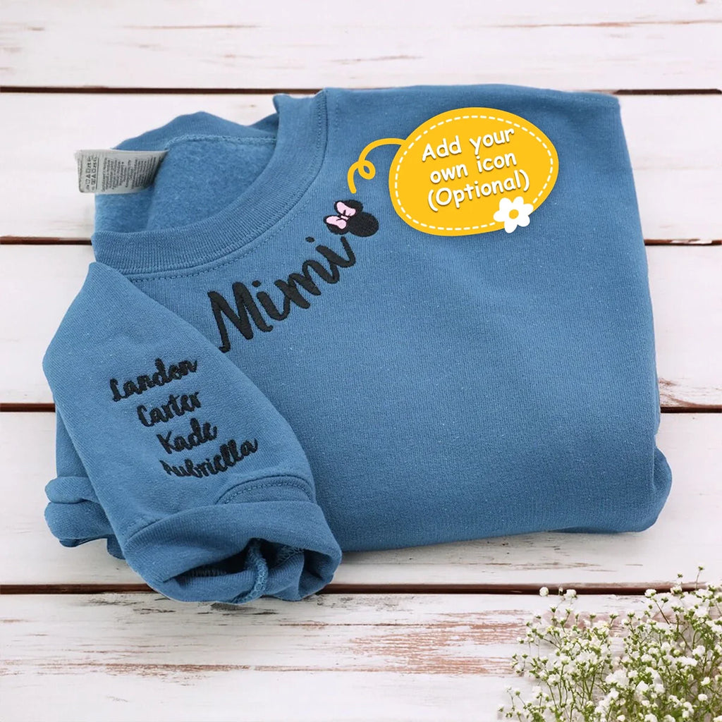 Nonna Sweatshirt or Hoodie with Embroidered GrandKids Names on Sleeve